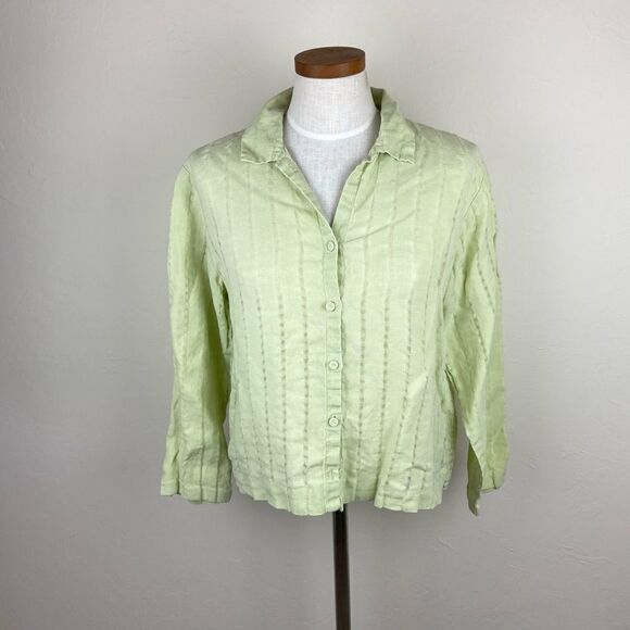 Eileen Fisher Linen Button-Up Top - Light Green - Picture 1 of 6